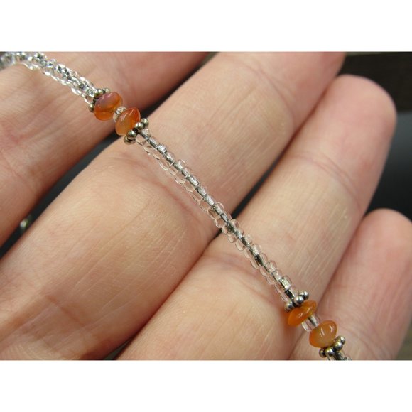 10" Sterling Silver Clear Beaded And Small Stone Ankle Bracelet Vintage Elegant - Picture 3 of 7